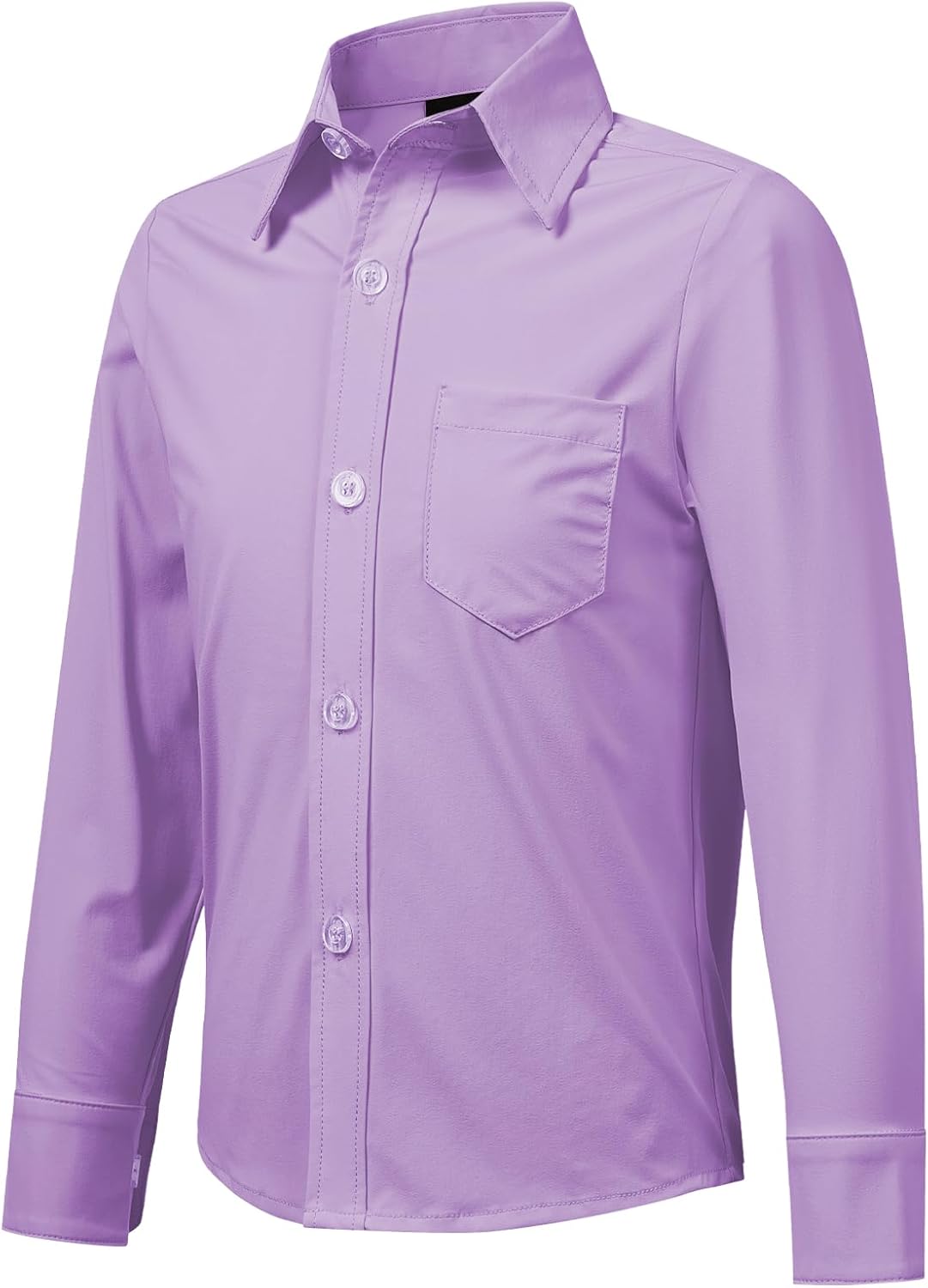 2T-16Y Boys' Stretch Long Sleeve Button Down Toddler Dress Shirt Wrinkle Free Oxford Uniform Shirt with Chest Pocket