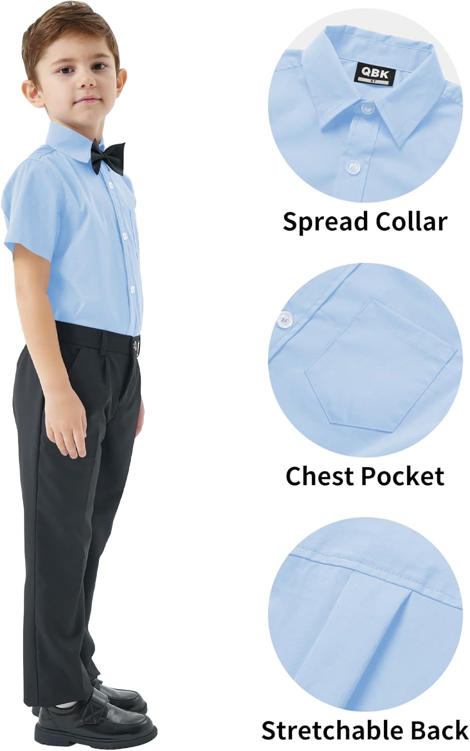 2T-16Y Boys' Short Sleeve Button Down Toddler Dress Shirt Oxford Uniform Shirt with Chest Pocket