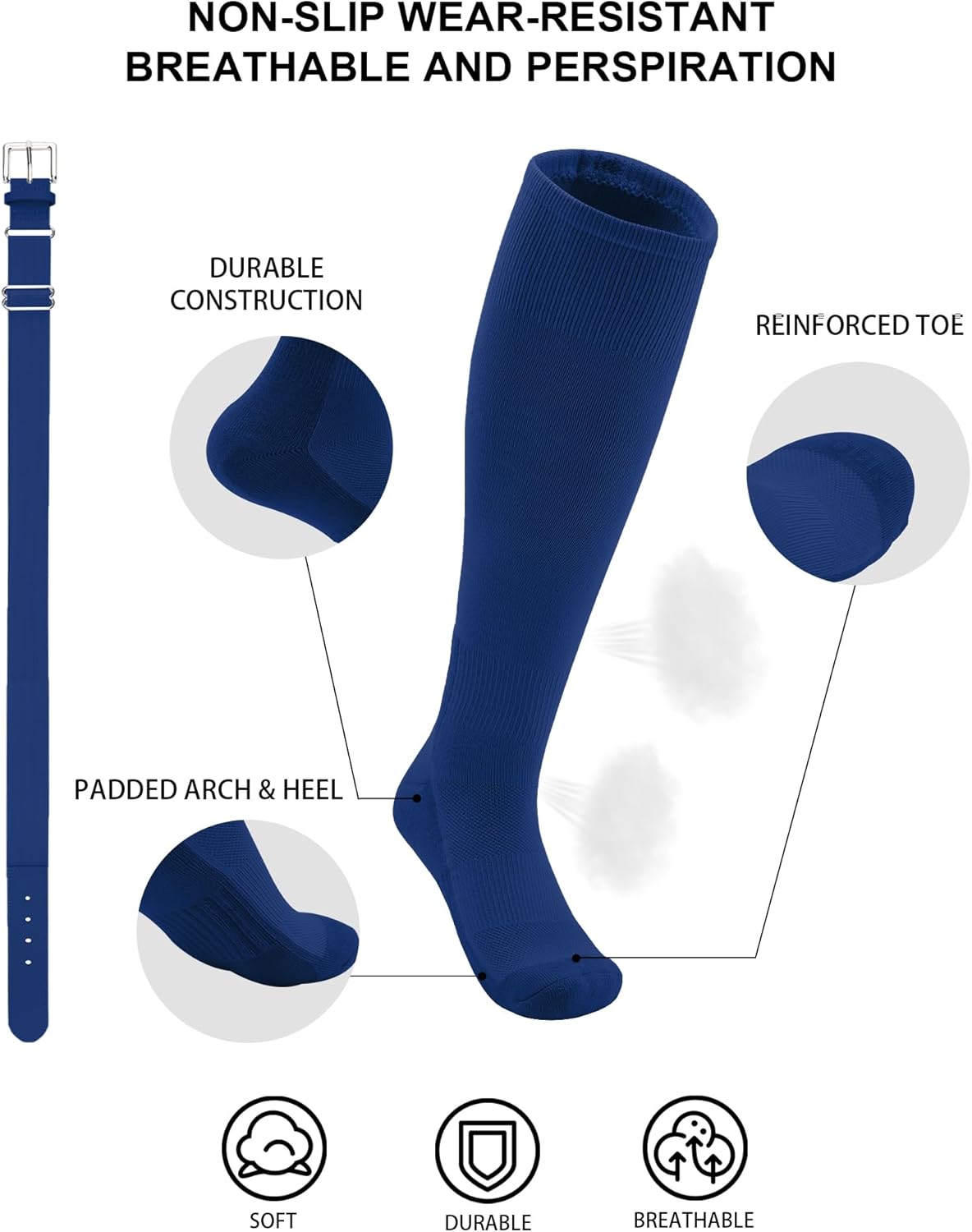 QBK 2T/3T/4T/5T Toddler Baseball Socks And Belt Youth Softball Tee Ball Combo Set for Boy Girl (1 Pairs of Socks & 1 Belt)