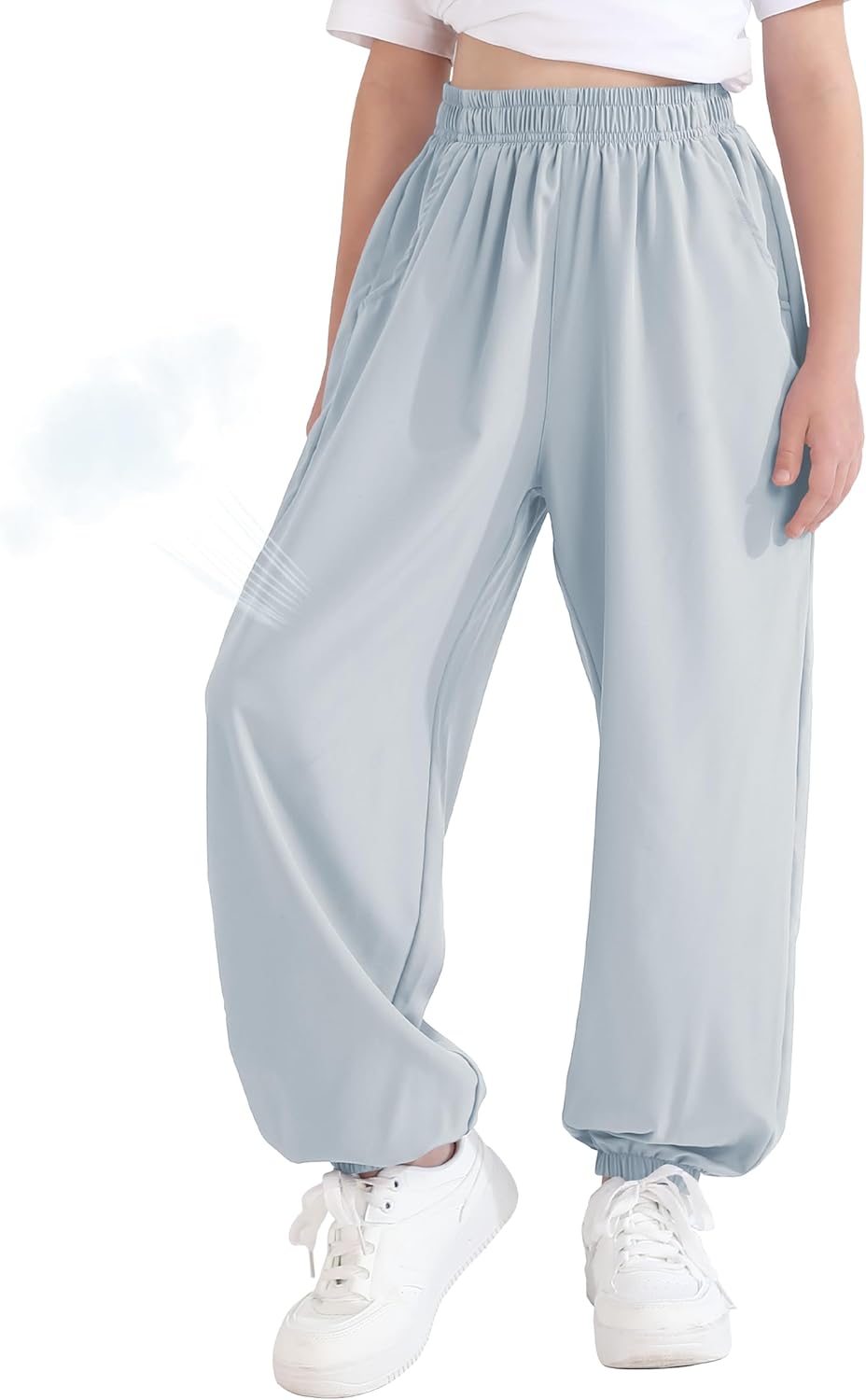 QBK 3T-14Years Girls Summer Lightweight Baggy Joggers with Pockets,Wide Leg Sweatpants Cinched Bottom Hip Hop Dance Pants