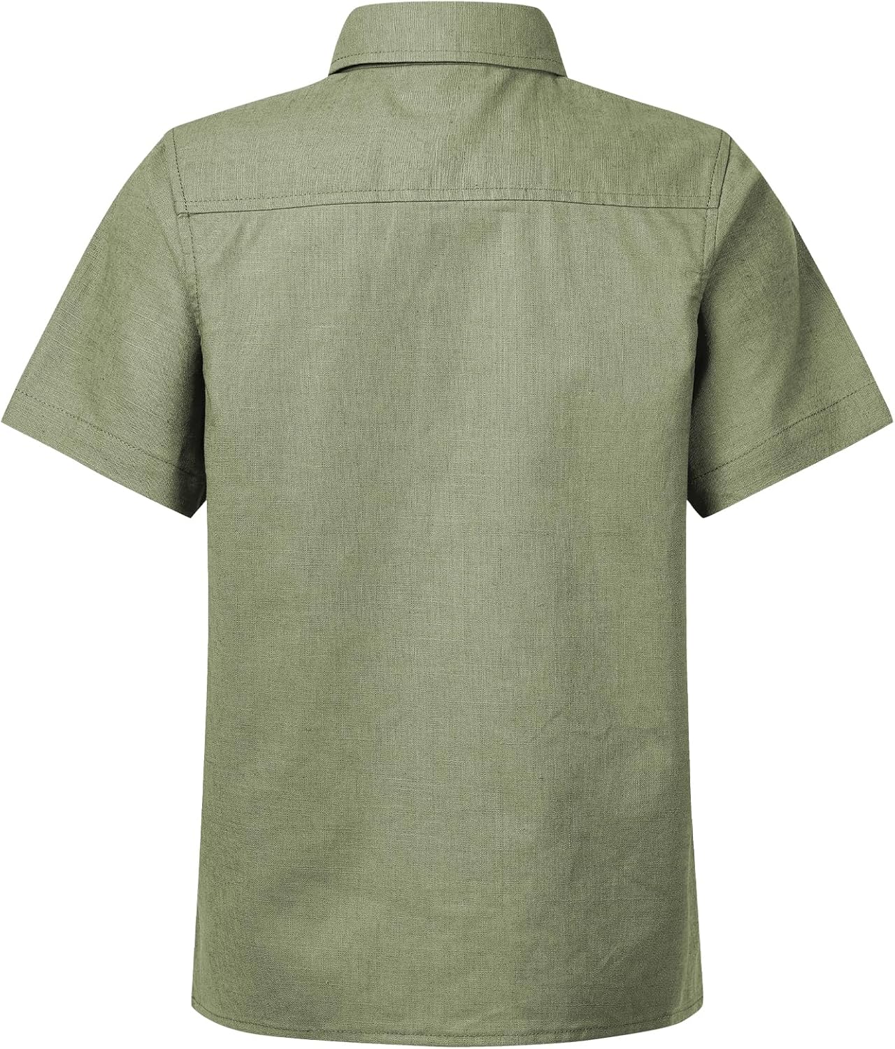 QBK Boys' Cotton Linen Short Sleeve Classic Button Down Shirts Boys Dress Shirt with Chest Pocket for 2T-16 Years