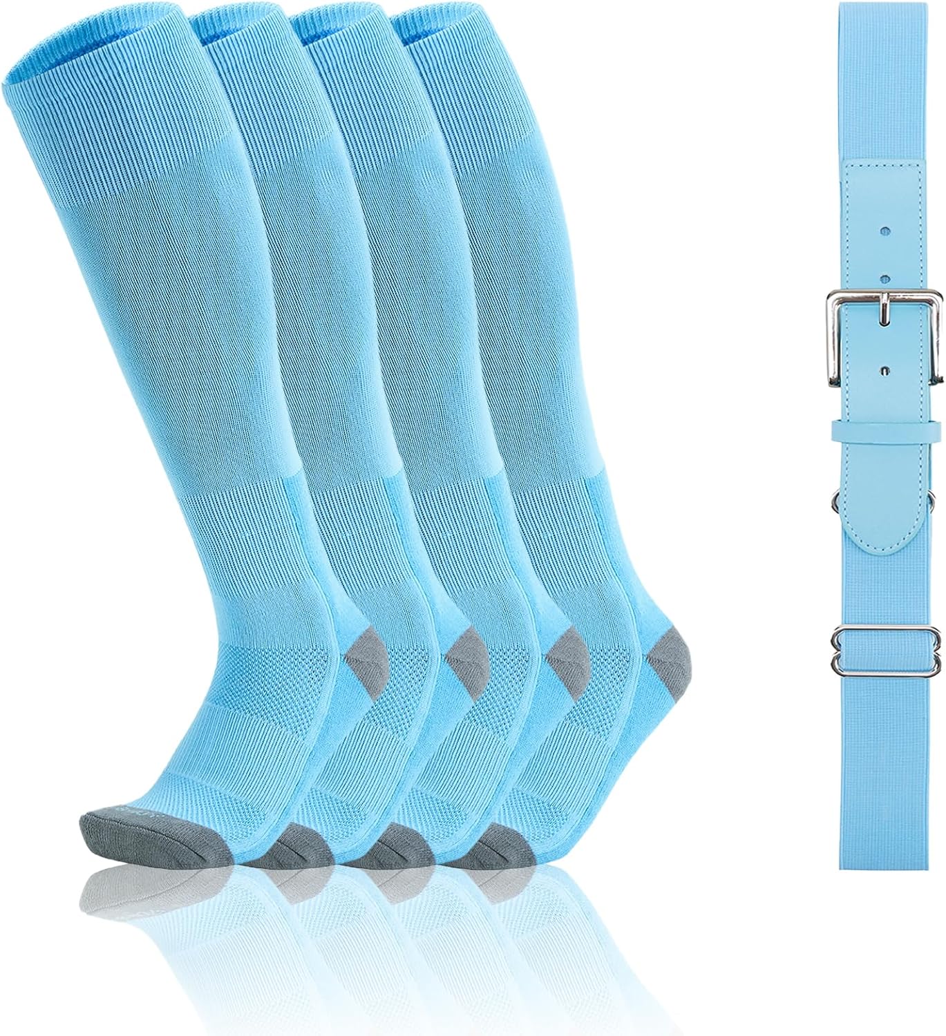 QBK 2-16Y Toddler Baseball Socks And Belt Youth Softball Tee Ball Combo Set for Boy Girl (2 Pairs of Socks & 1 Belt)