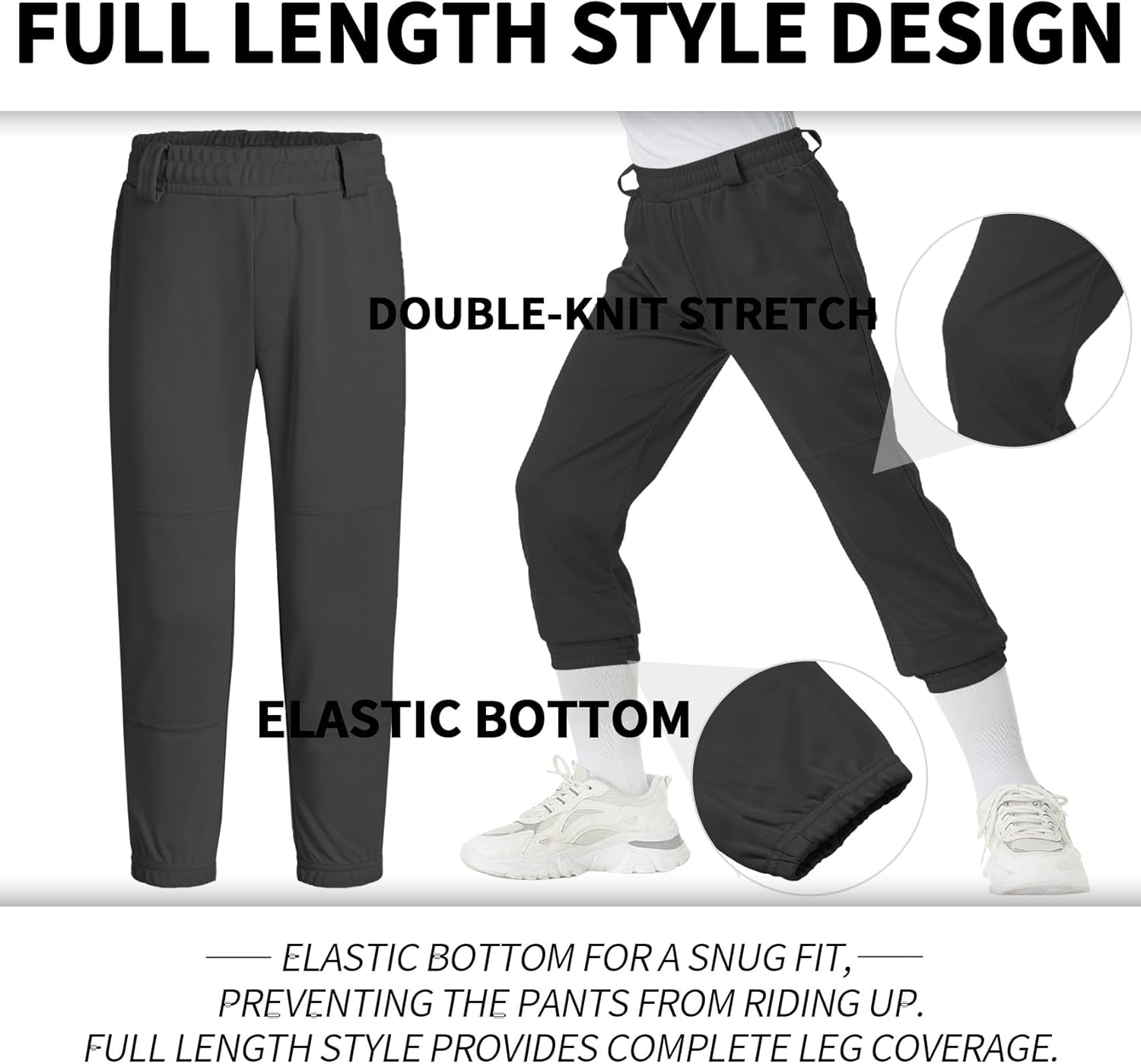 QBK 2T/3T/4T/5T to Youth Toddler Boys Baseball Pants Girl Softball Pants Kids Tee Ball Pants with Side Piping/Braid