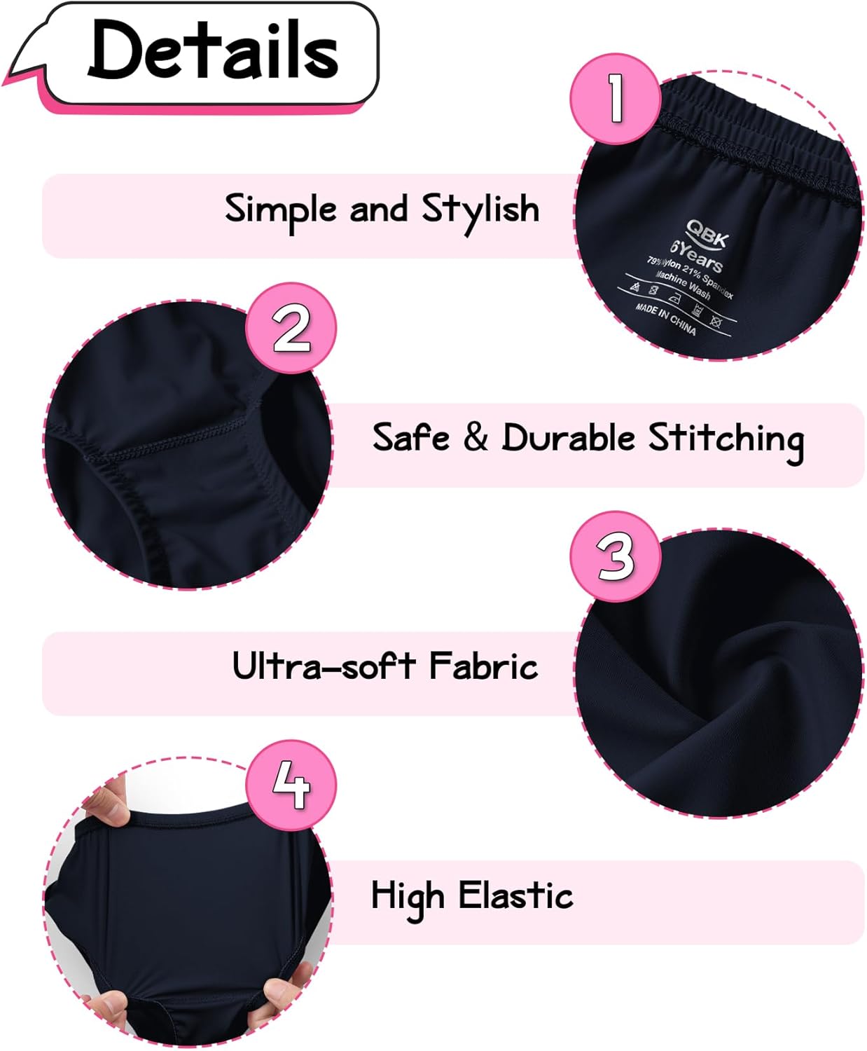 QBK Girls' Swimming Bottom Suit Swim Brief UPF50+ Rash Guard Swimsuit Sun Protection Quick Dry (2t-14Years)