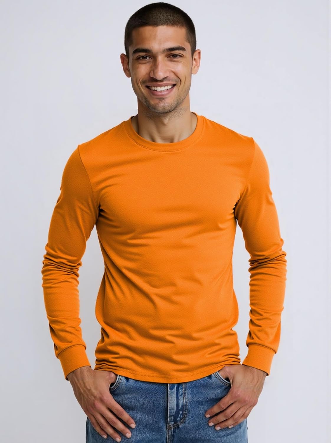 Huata Men's T-Shirt Long Sleeve Crewneck Cotton Tees