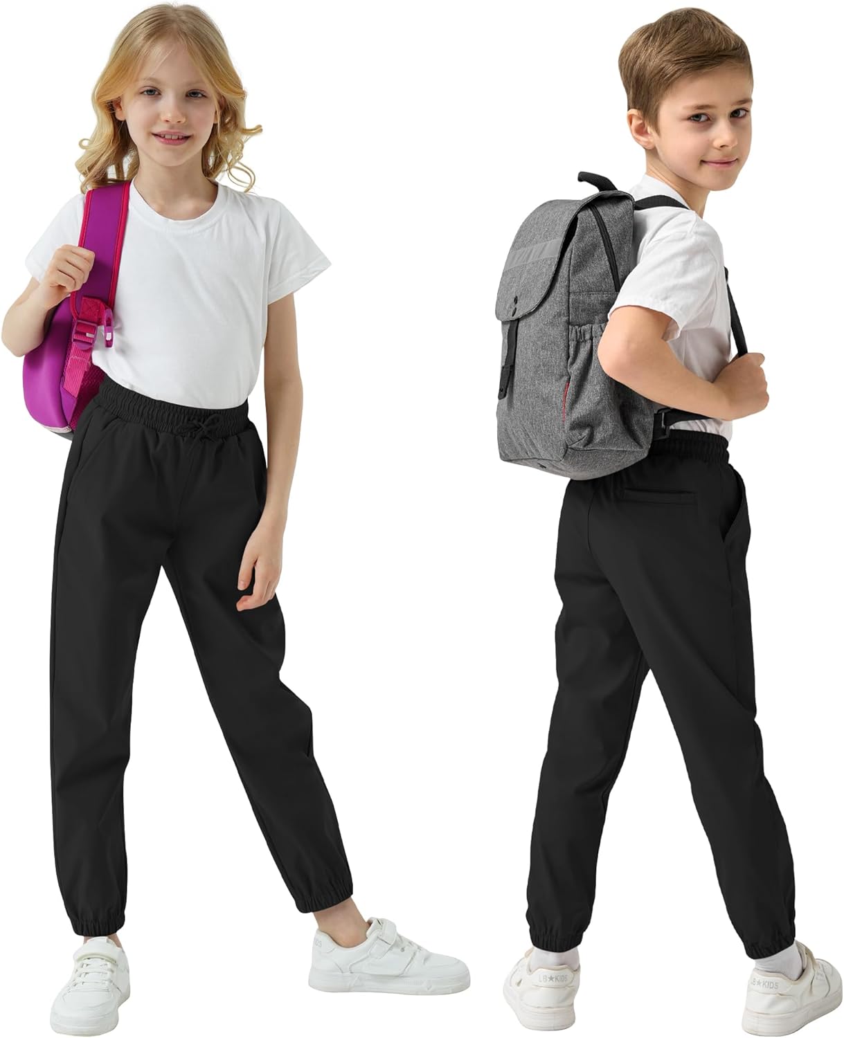 QBK School Joggers for Boys - Elastic Waist Dress Jogger Uniform Pants with Drawstring