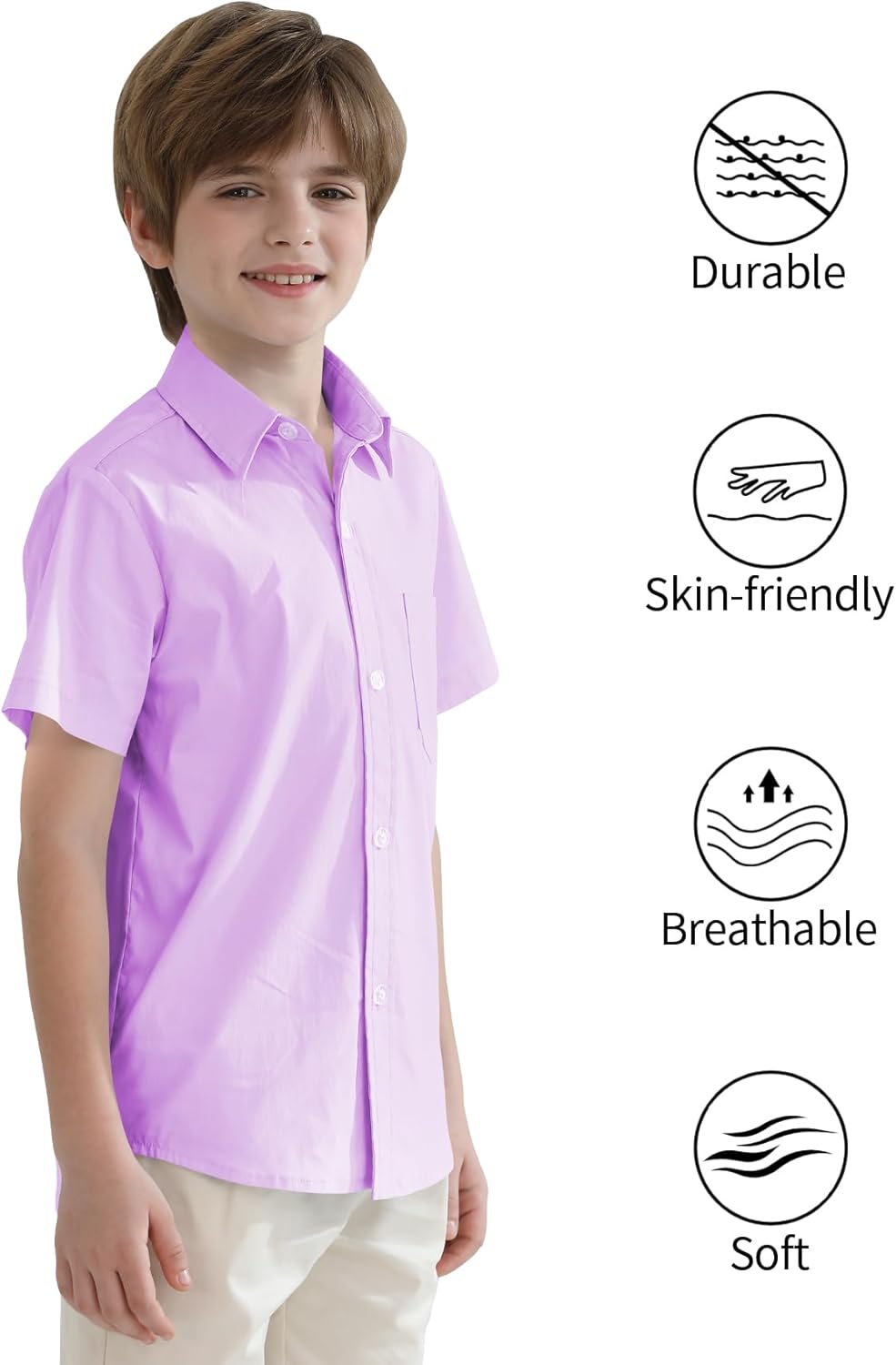 2T-16Y Boys' Short Sleeve Button Down Toddler Dress Shirt Oxford Uniform Shirt with Chest Pocket