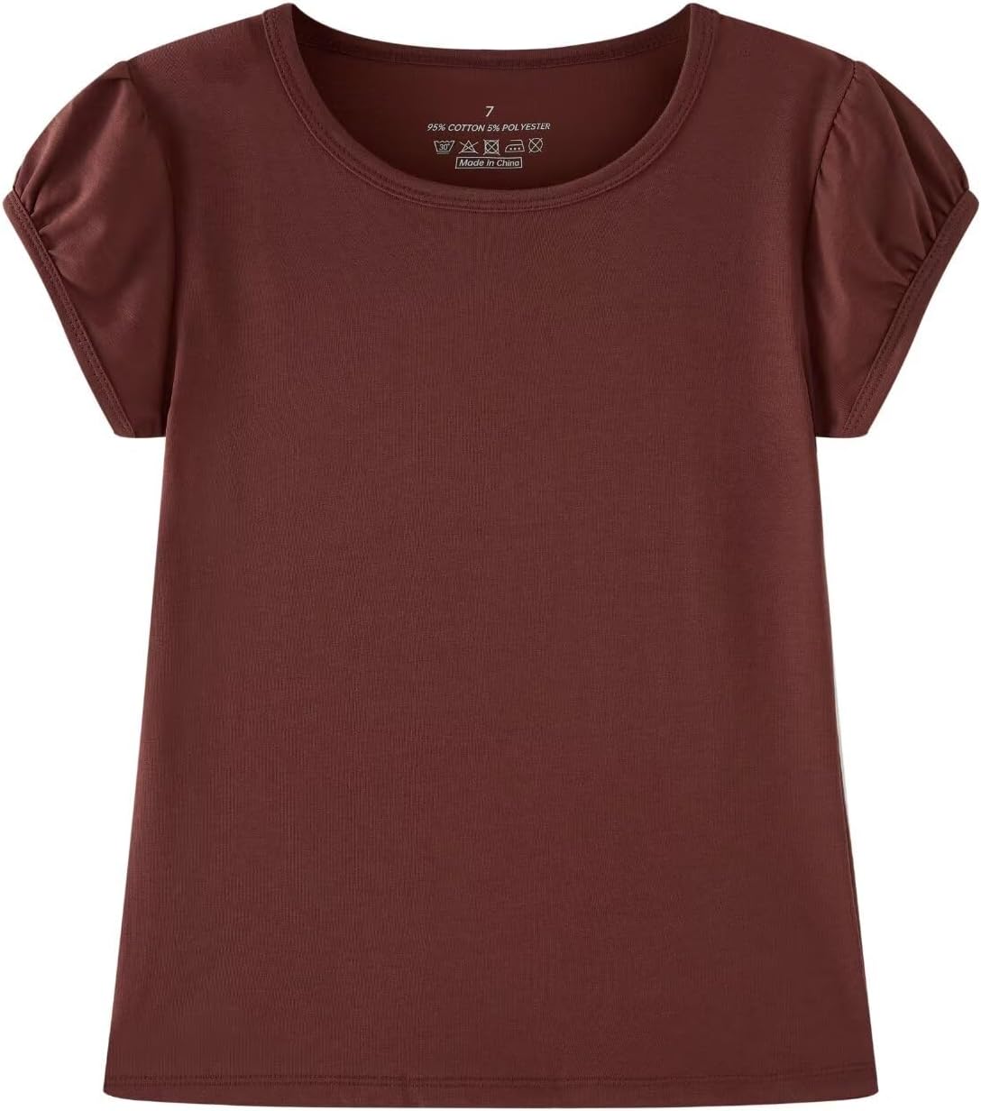 Huata Girls Short Puff Sleeve Tee Basic T-Shirt 2 Packs Crewneck