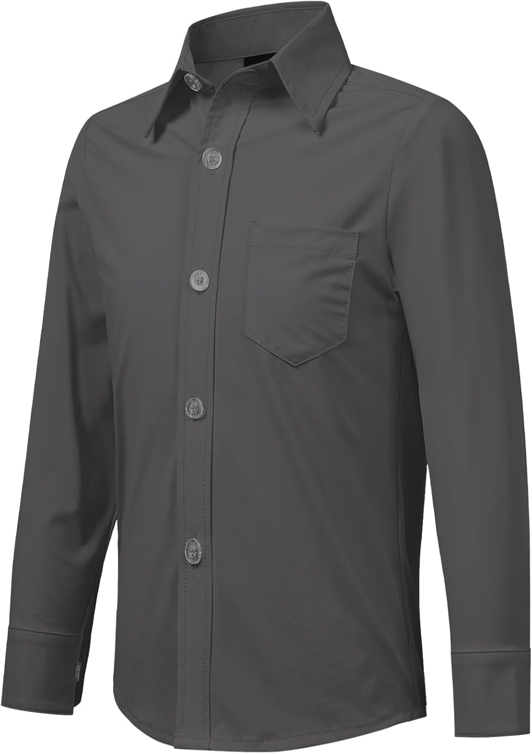 2T-16Y Boys' Stretch Long Sleeve Button Down Toddler Dress Shirt Wrinkle Free Oxford Uniform Shirt with Chest Pocket