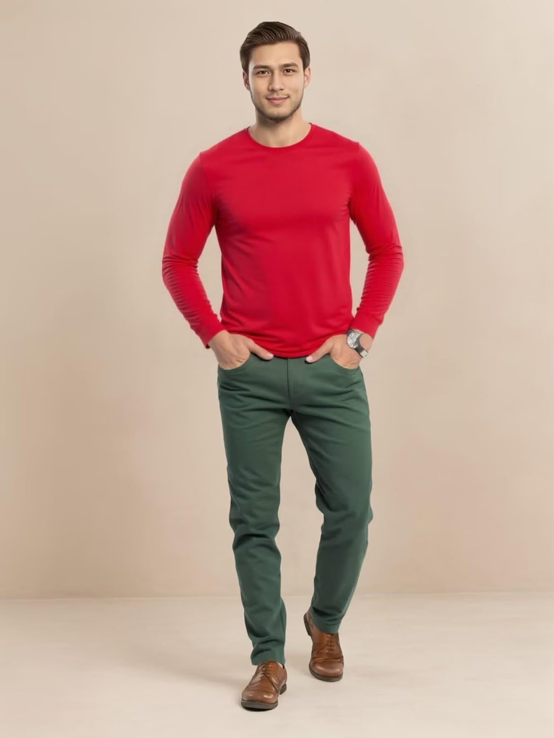 Huata Men's T-Shirt Long Sleeve Crewneck Cotton Tees