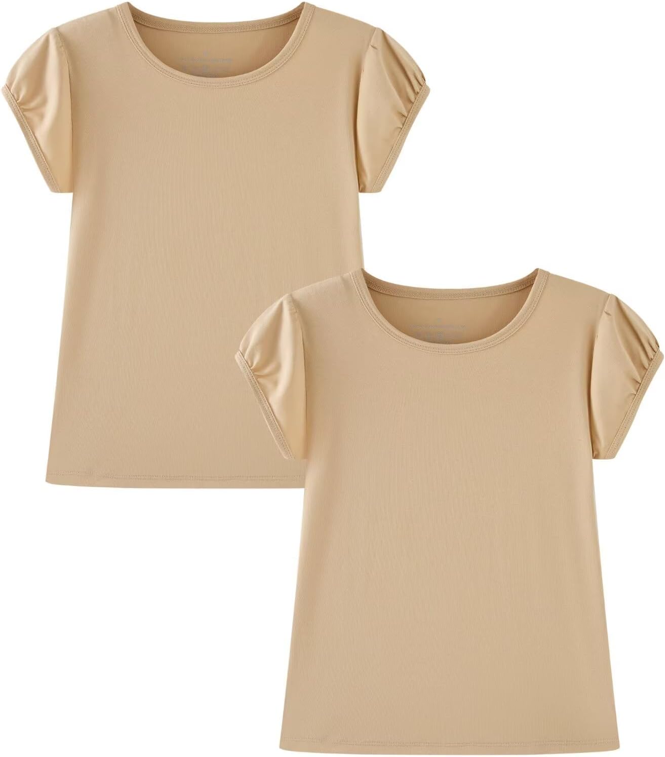 Huata Girls Short Puff Sleeve Tee Basic T-Shirt 2 Packs Crewneck