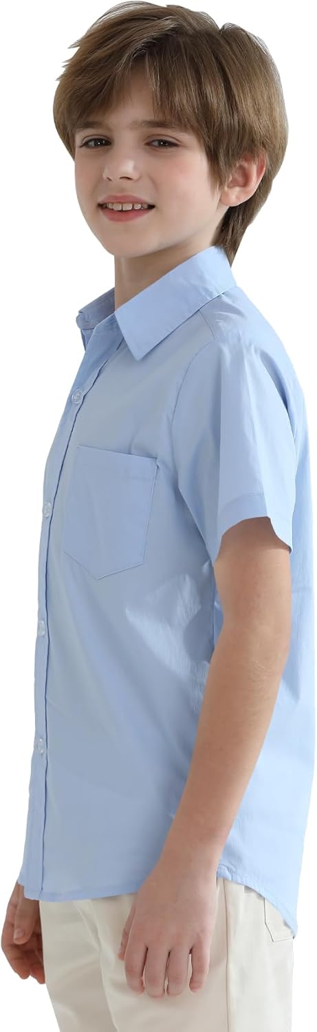 2T-16Y Boys' Short Sleeve Button Down Toddler Dress Shirt Oxford Uniform Shirt with Chest Pocket