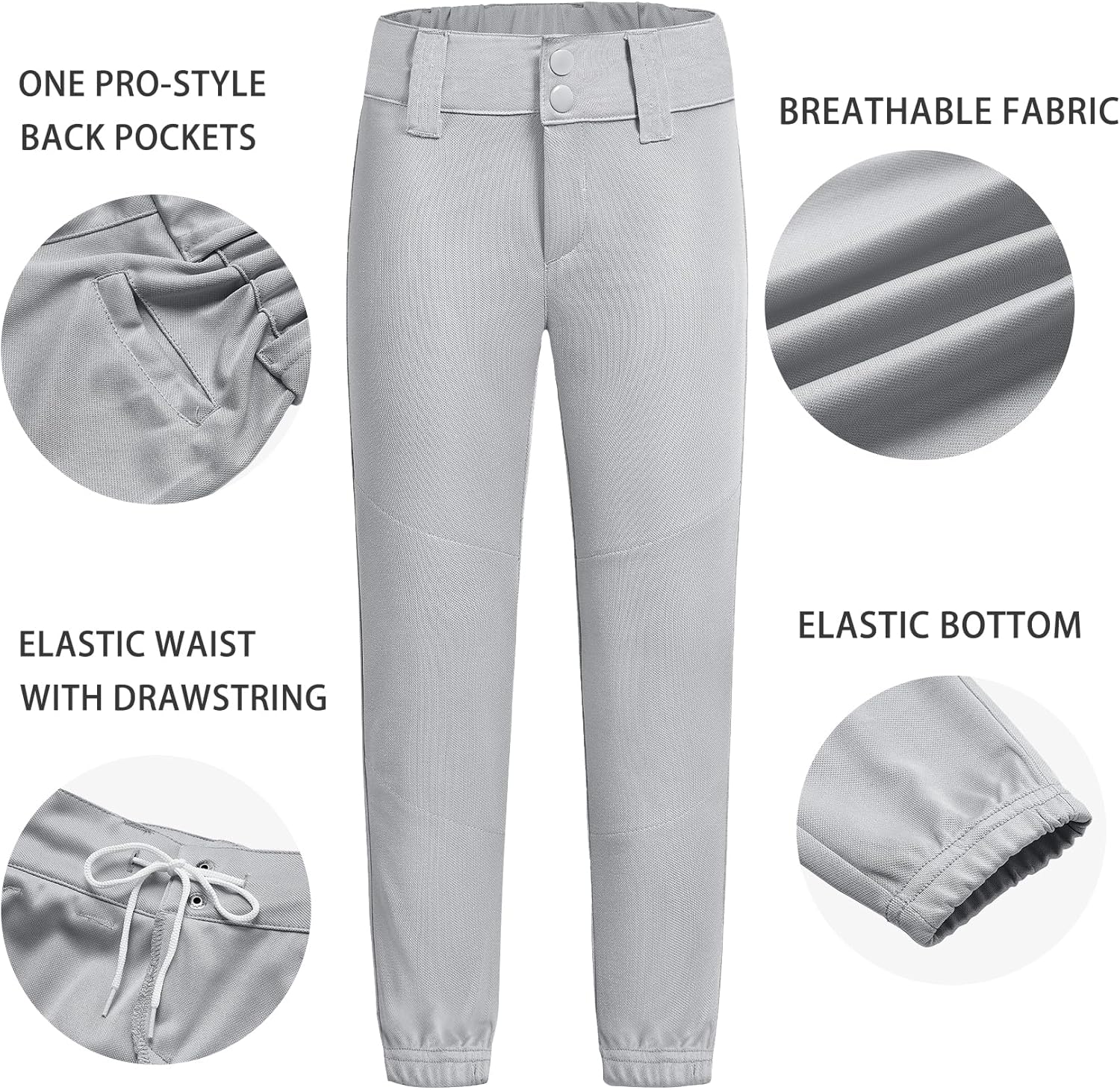 QBK 2T-17Y Toddler Baseball Pants Youth Softball Pants Kids Tee Ball Pants for Boy Girl