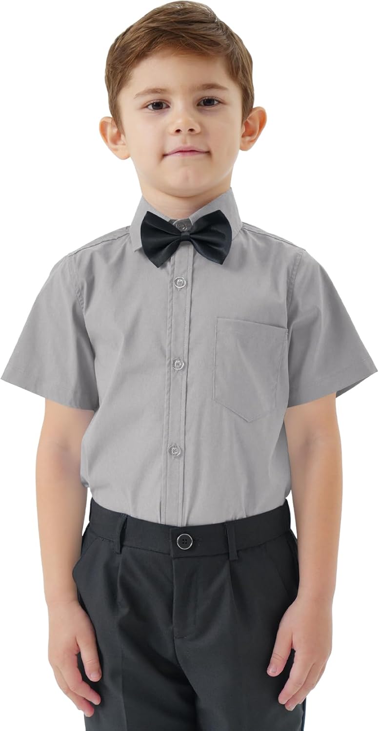 2T-16Y Boys' Short Sleeve Button Down Toddler Dress Shirt Oxford Uniform Shirt with Chest Pocket