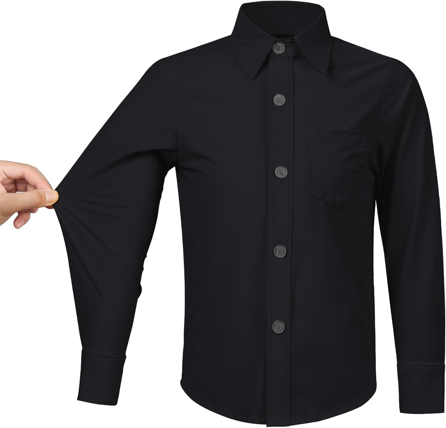 2T-16Y Boys' Stretch Long Sleeve Button Down Toddler Dress Shirt Wrinkle Free Oxford Uniform Shirt with Chest Pocket