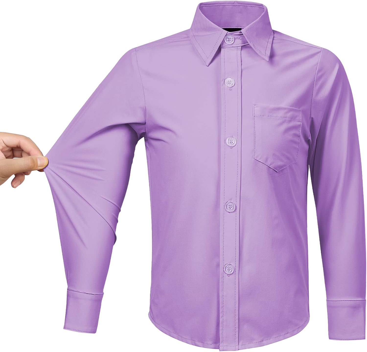 2T-16Y Boys' Stretch Long Sleeve Button Down Toddler Dress Shirt Wrinkle Free Oxford Uniform Shirt with Chest Pocket
