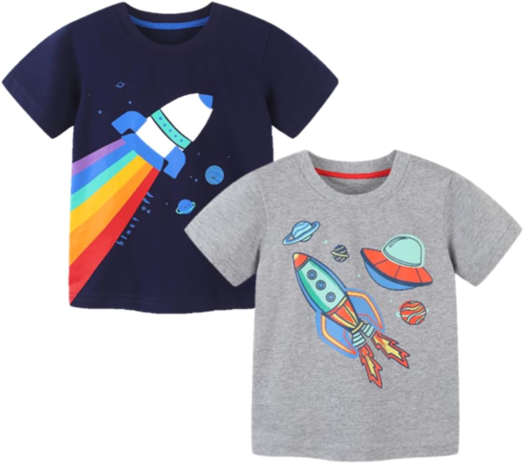 Huata Baby Toddler Boys T-Shirt 2 Packs Short Sleeve Crewneck Tee