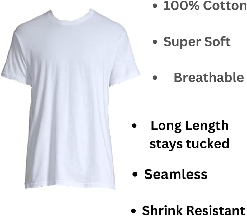 Stafford 4-Pack Men's XXL Crewneck T-Shirts, White, Soft 100% Cotton Plain Undershirts, Stay Tucked, Breathable, Tagless, 2XL Crew Necks Multipack, Casual Fit
