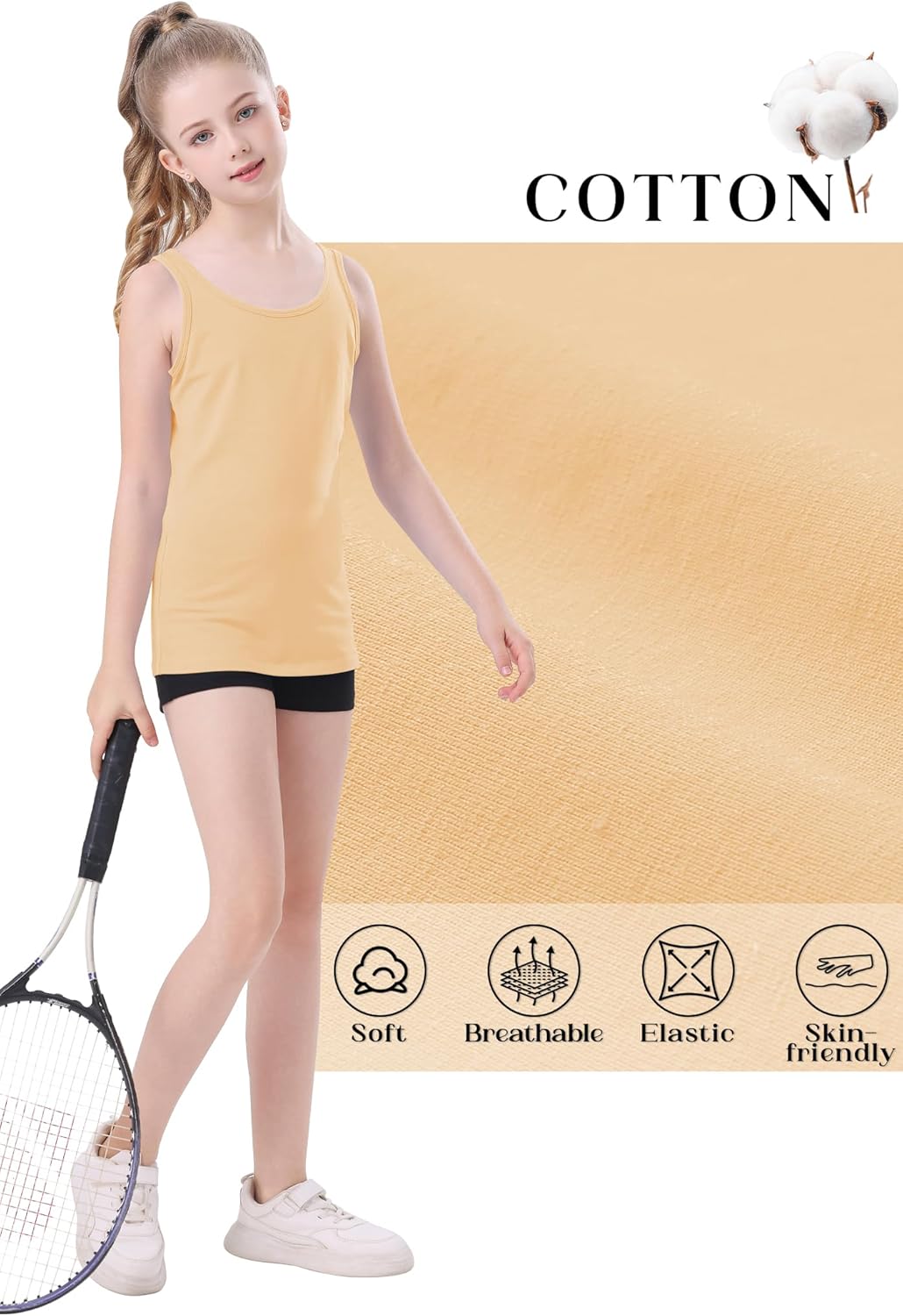 QBK 2T-13Years Girls Tank Tops Cotton Dance Basic Sleeveless Undershirts for Gymnastics Ballet Dancewear