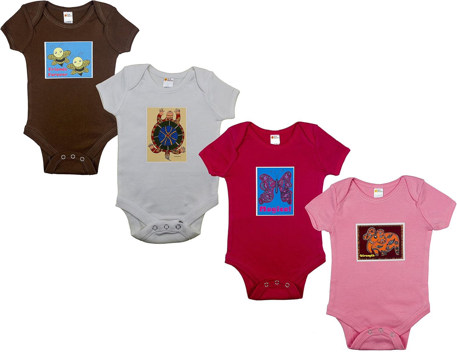 Earth Elements Baby Girls’ Short Sleeve Bodysuits (Set of 4)