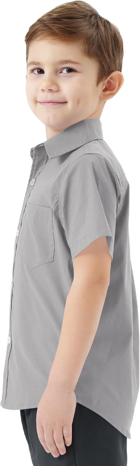 2T-16Y Boys' Short Sleeve Button Down Toddler Dress Shirt Oxford Uniform Shirt with Chest Pocket