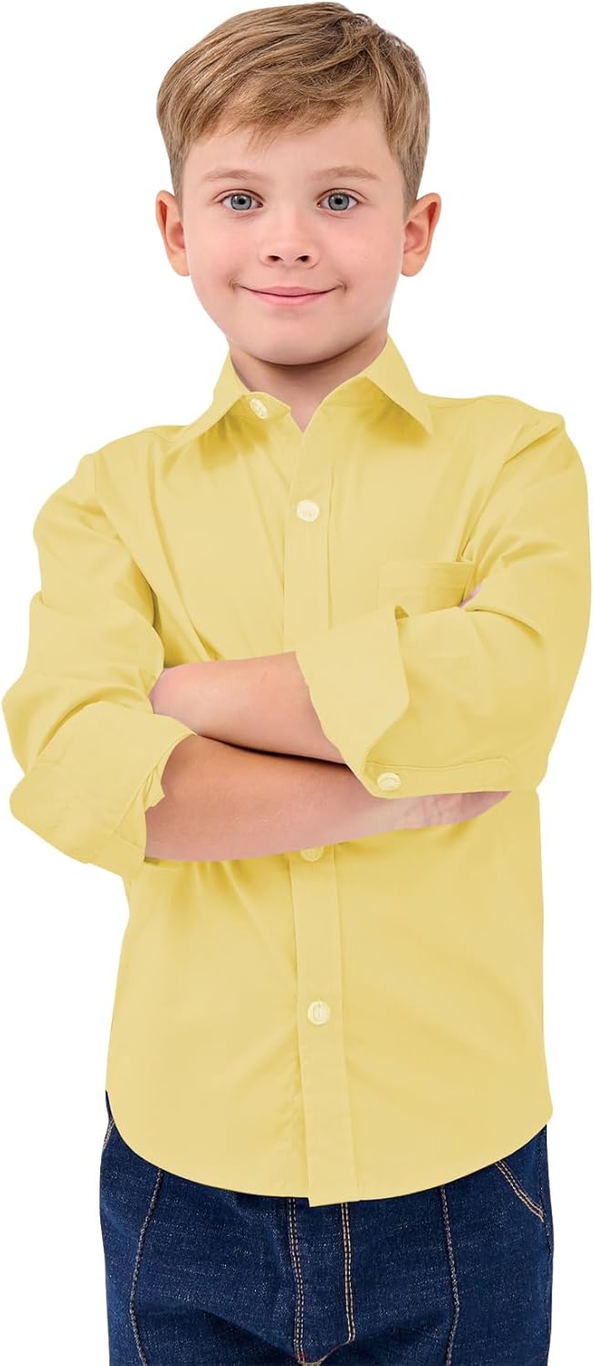 9 Month-16Y Boys' Long Sleeve Button Down Toddler Dress Shirt Oxford Uniform Shirt with Chest Pocket