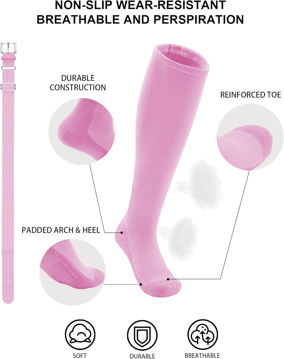 QBK 2T/3T/4T/5T Toddler Baseball Socks And Belt Youth Softball Tee Ball Combo Set for Boy Girl (1 Pairs of Socks & 1 Belt)