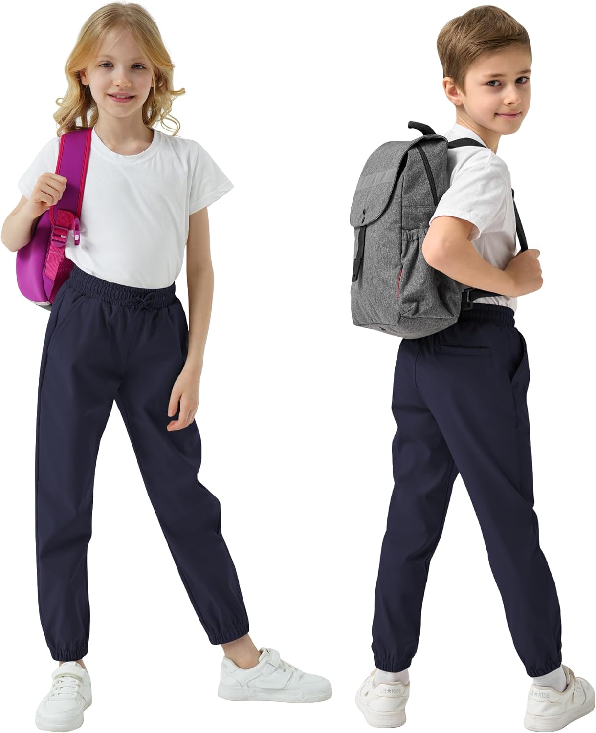 QBK School Joggers for Boys - Elastic Waist Dress Jogger Uniform Pants with Drawstring