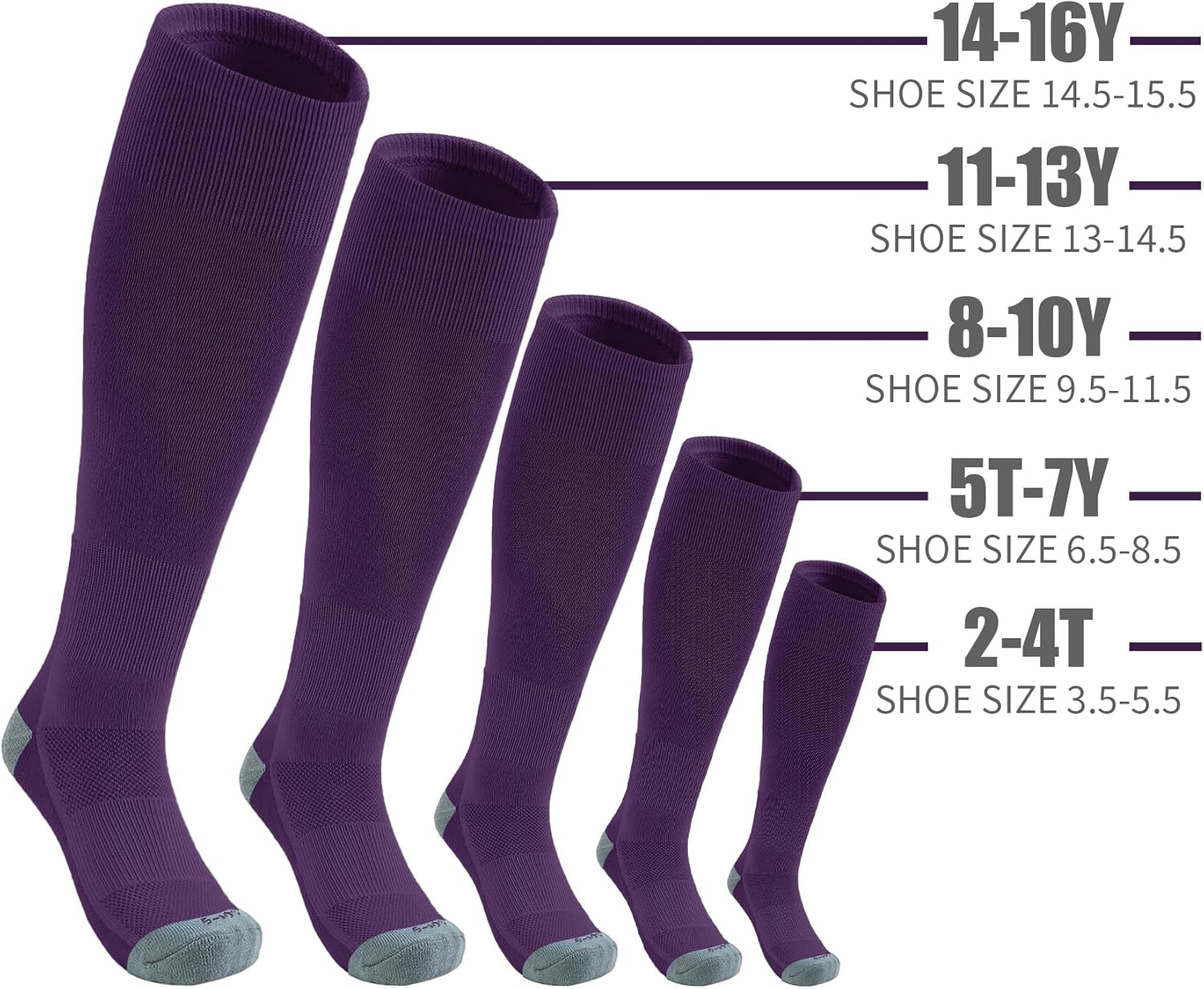 QBK Toddler Baseball Socks Youth Softball Tee Ball Kids Soccer Socks for Boy Girl 2 Pairs