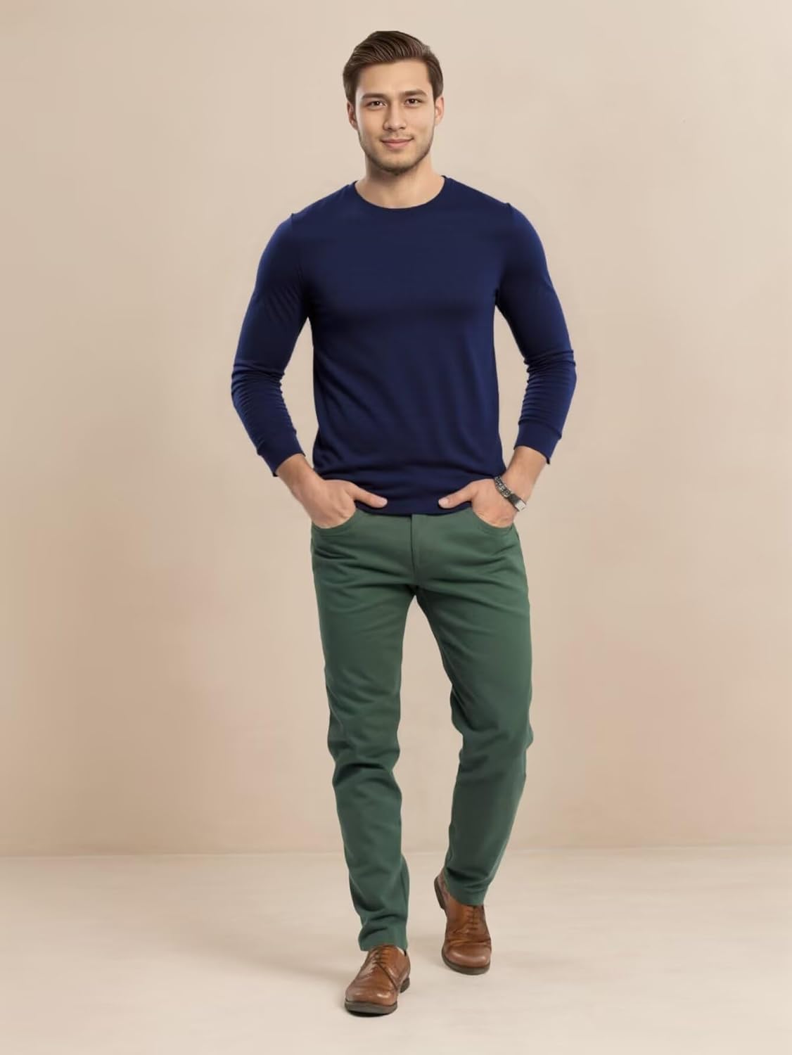 Huata Men's T-Shirt Long Sleeve Crewneck Cotton Tees