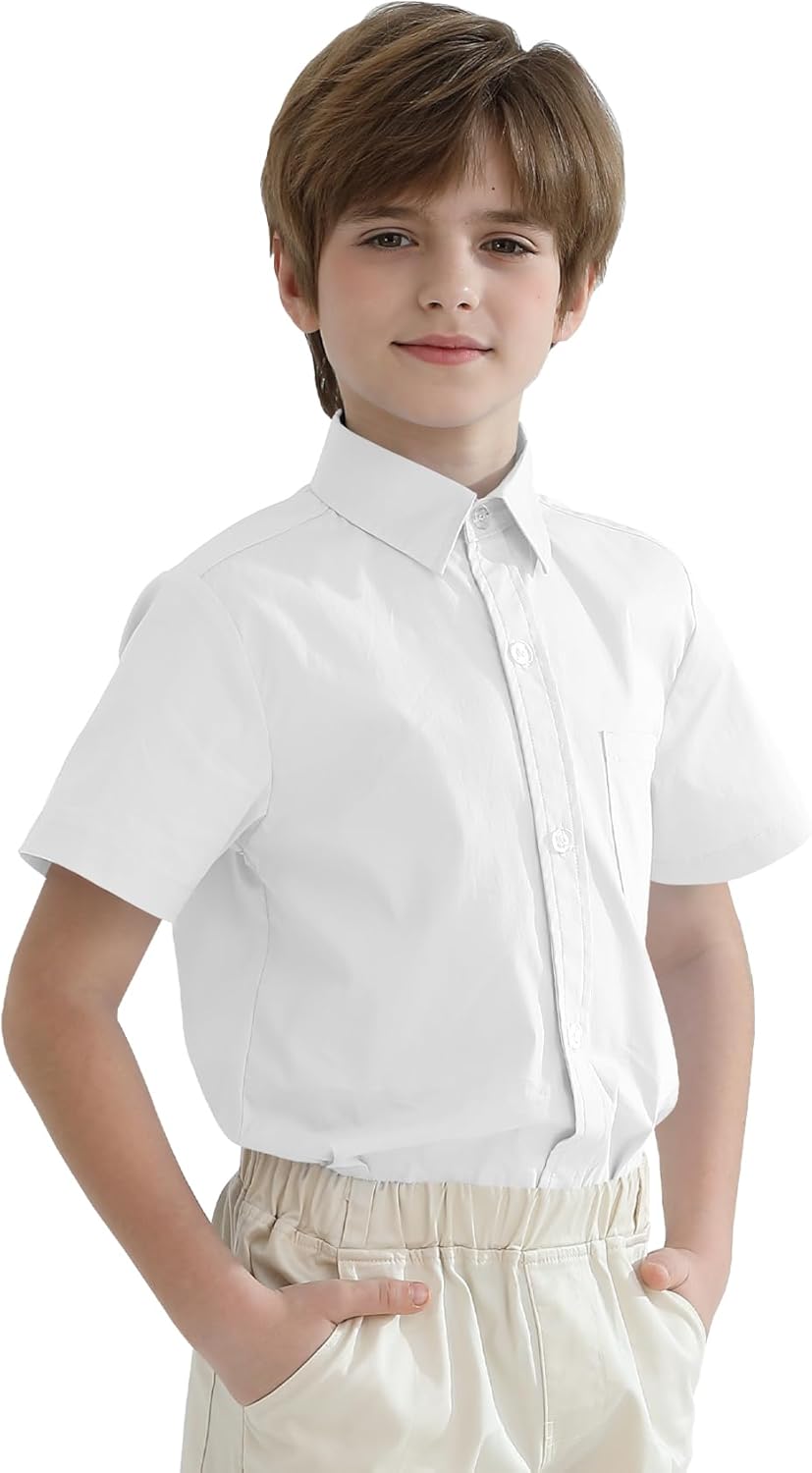 2T-16Y Boys' Short Sleeve Button Down Toddler Dress Shirt Oxford Uniform Shirt with Chest Pocket