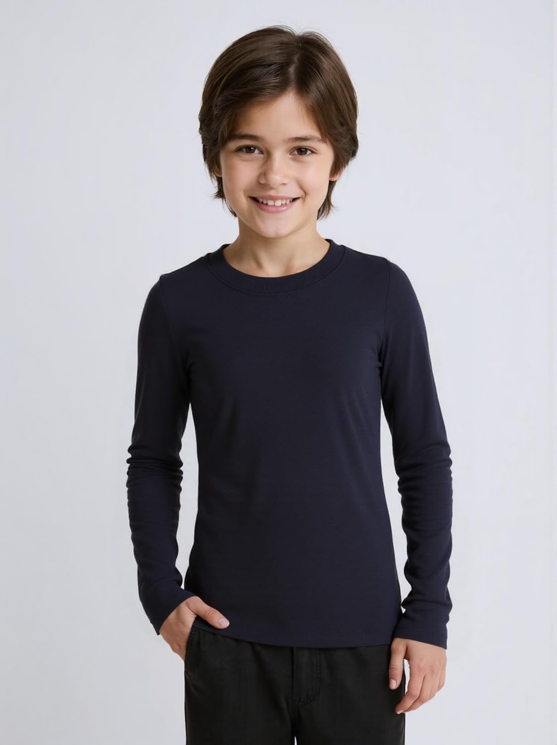 Huata Boys Girls Long Sleeve T-Shirt Unisex Crewneck Tee 2 Packs