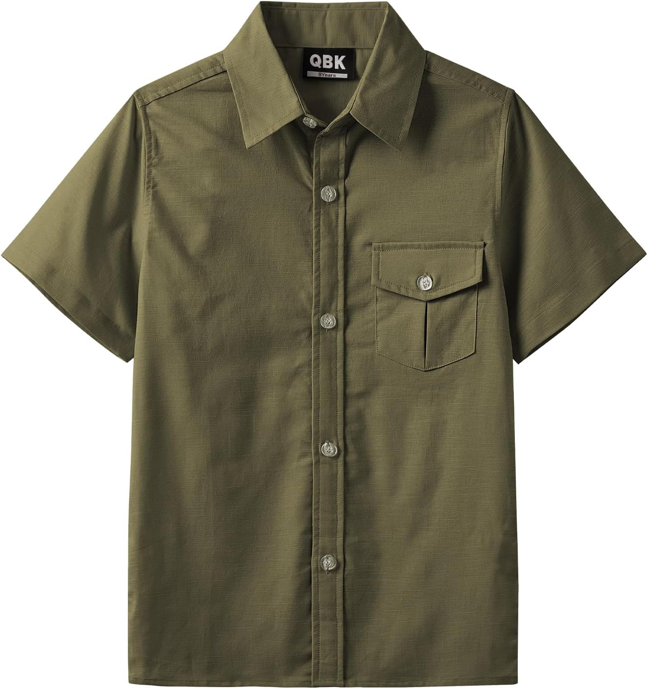 QBK Boys' Cotton Linen Short Sleeve Classic Button Down Shirts Boys Dress Shirt with Chest Pocket for 2T-16 Years