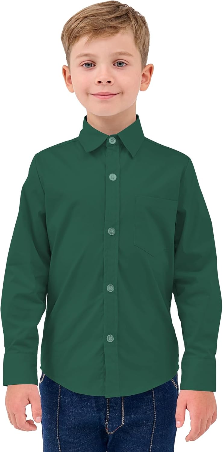 9 Month-16Y Boys' Long Sleeve Button Down Toddler Dress Shirt Oxford Uniform Shirt with Chest Pocket