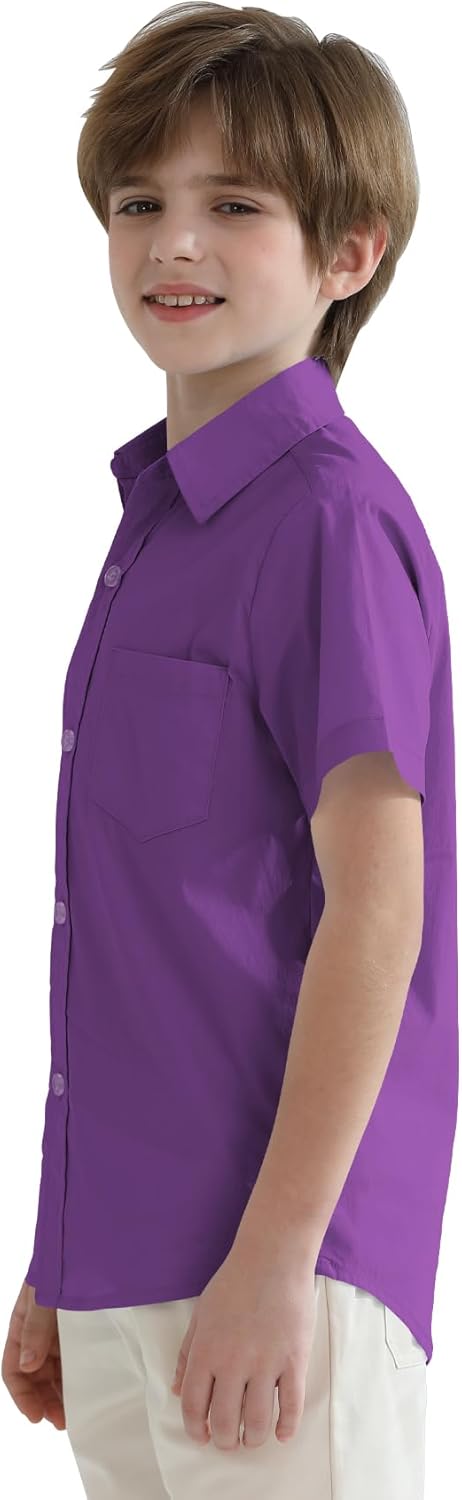 2T-16Y Boys' Short Sleeve Button Down Toddler Dress Shirt Oxford Uniform Shirt with Chest Pocket