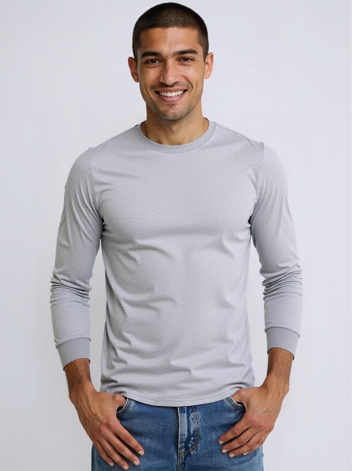 Huata Men's T-Shirt Long Sleeve Crewneck Cotton Tees
