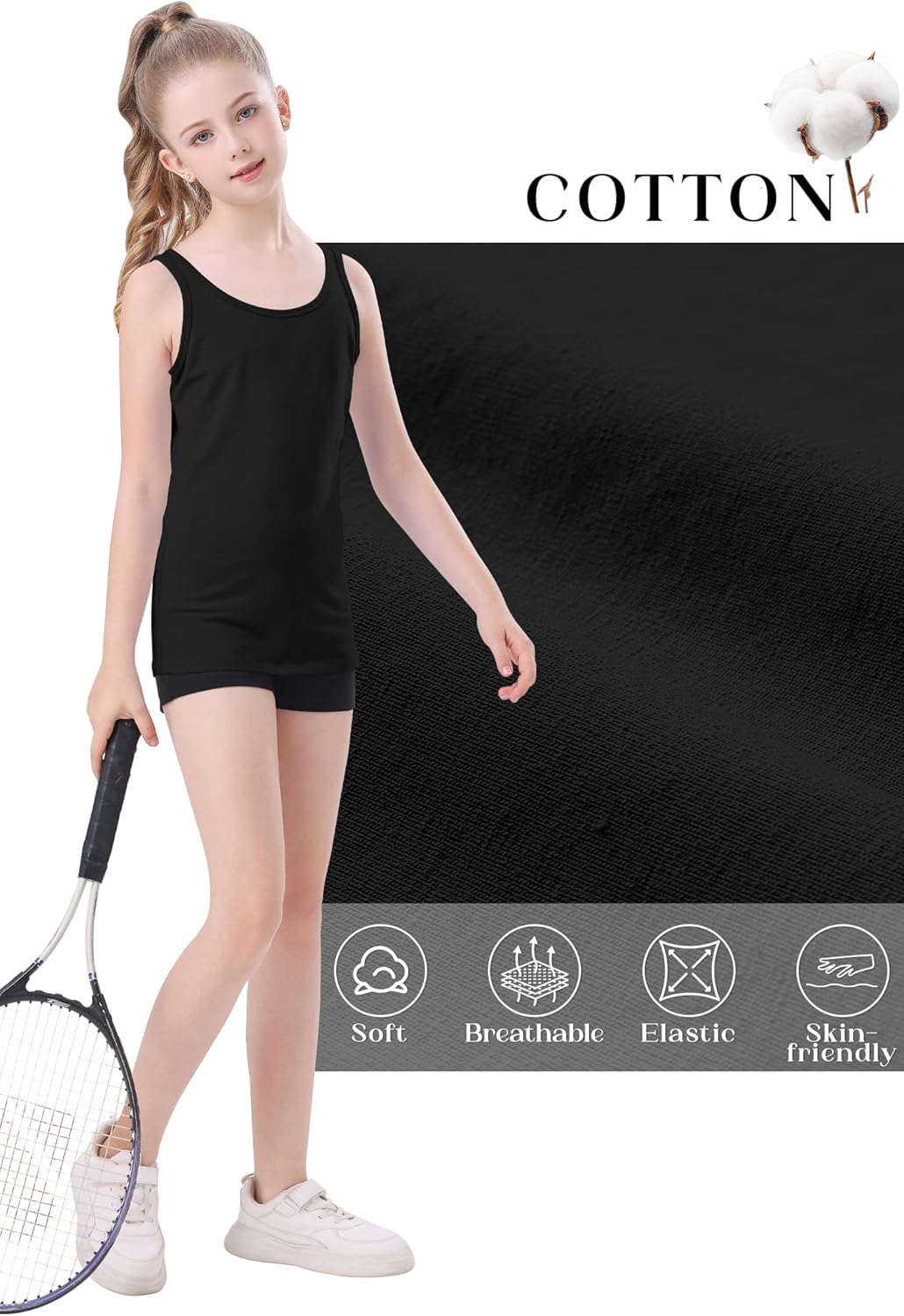 QBK 2T-13Years Girls Tank Tops Cotton Dance Basic Sleeveless Undershirts for Gymnastics Ballet Dancewear