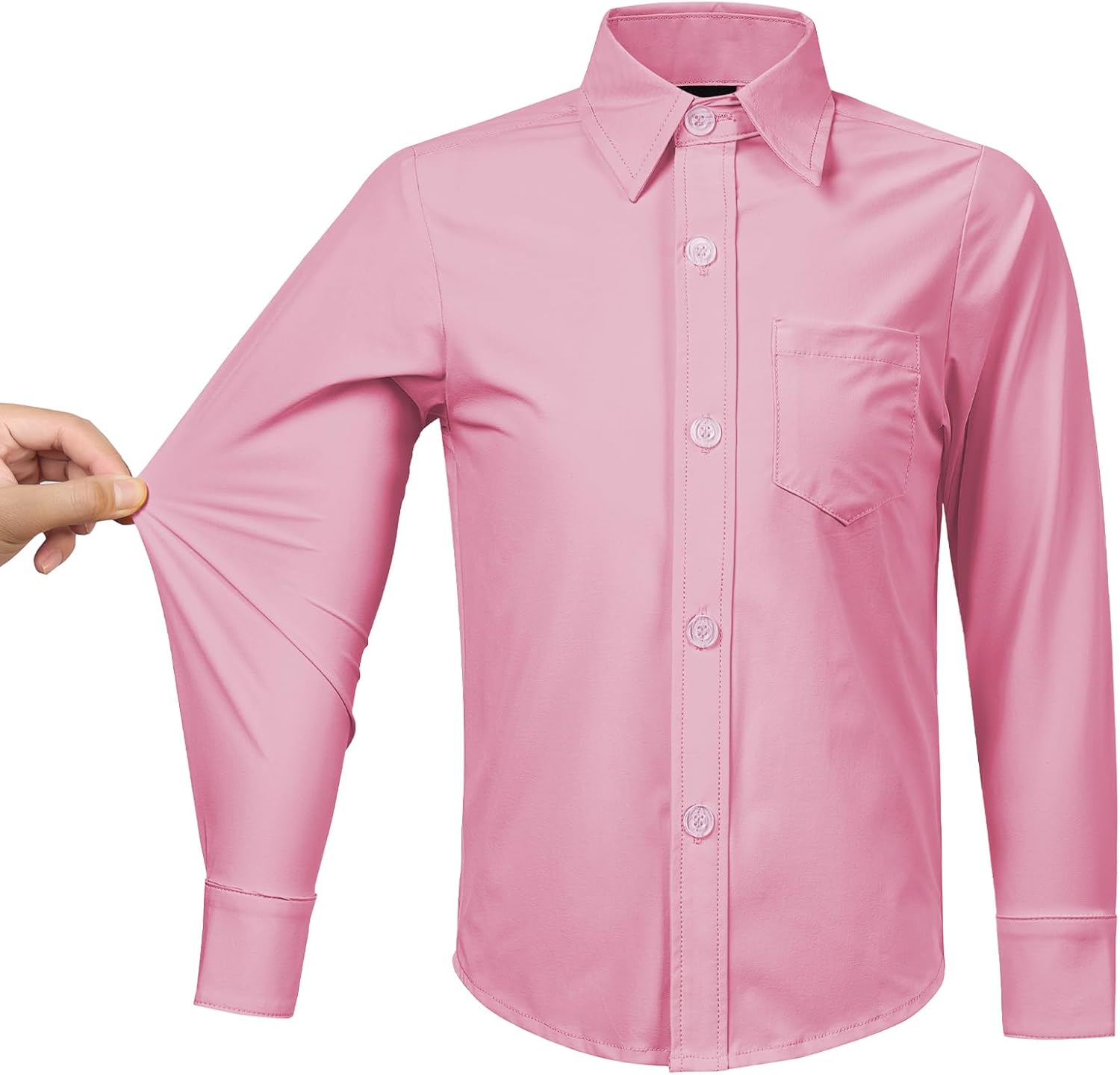 2T-16Y Boys' Stretch Long Sleeve Button Down Toddler Dress Shirt Wrinkle Free Oxford Uniform Shirt with Chest Pocket