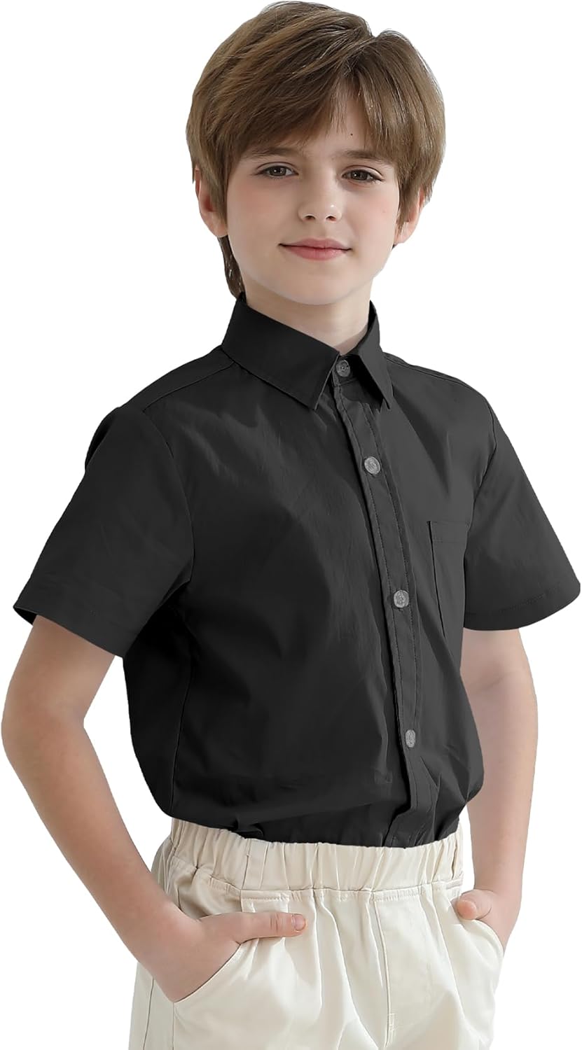 2T-16Y Boys' Short Sleeve Button Down Toddler Dress Shirt Oxford Uniform Shirt with Chest Pocket