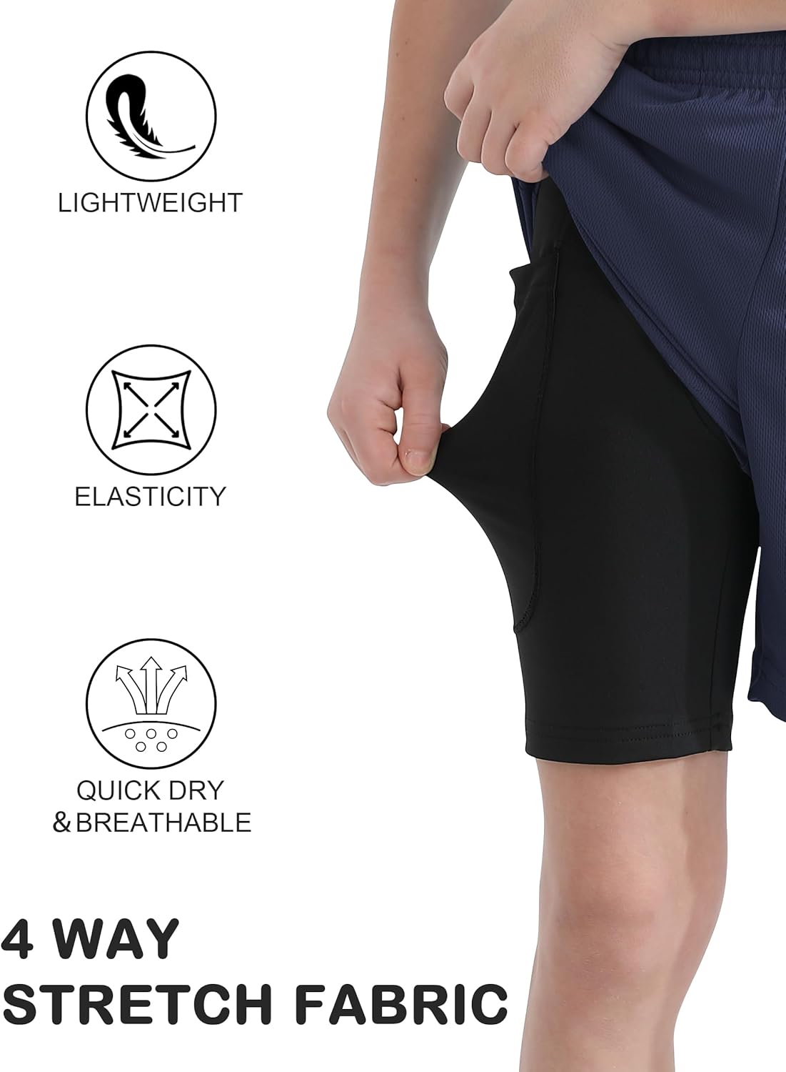 QBK Toddler to Youth Boys 2 in 1 Athletic Shorts Basketball Compression Shorts with Liner for Girls Soccer Running Sports