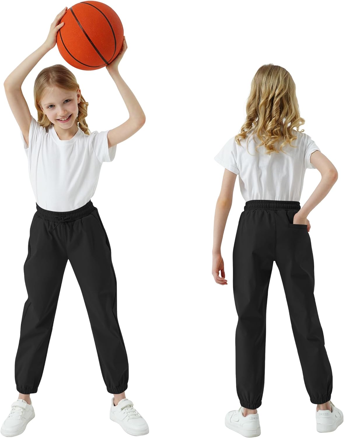 QBK School Joggers for Boys - Elastic Waist Dress Jogger Uniform Pants with Drawstring