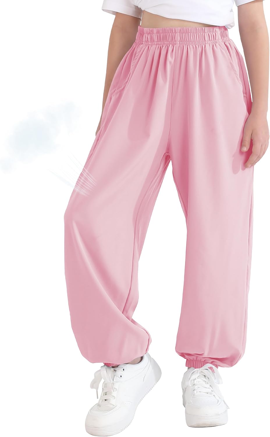 QBK 3T-14Years Girls Summer Lightweight Baggy Joggers with Pockets,Wide Leg Sweatpants Cinched Bottom Hip Hop Dance Pants