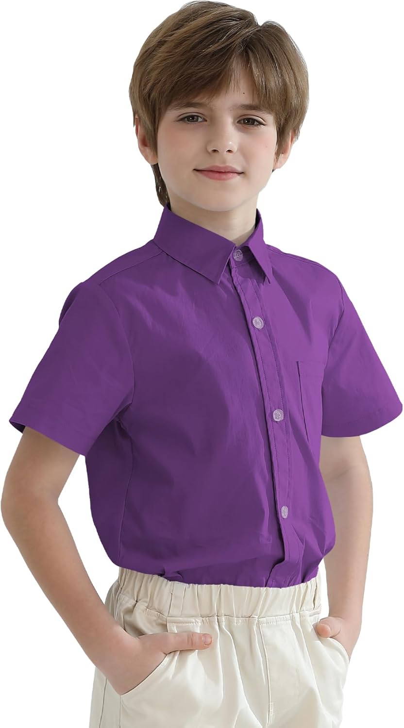 2T-16Y Boys' Short Sleeve Button Down Toddler Dress Shirt Oxford Uniform Shirt with Chest Pocket