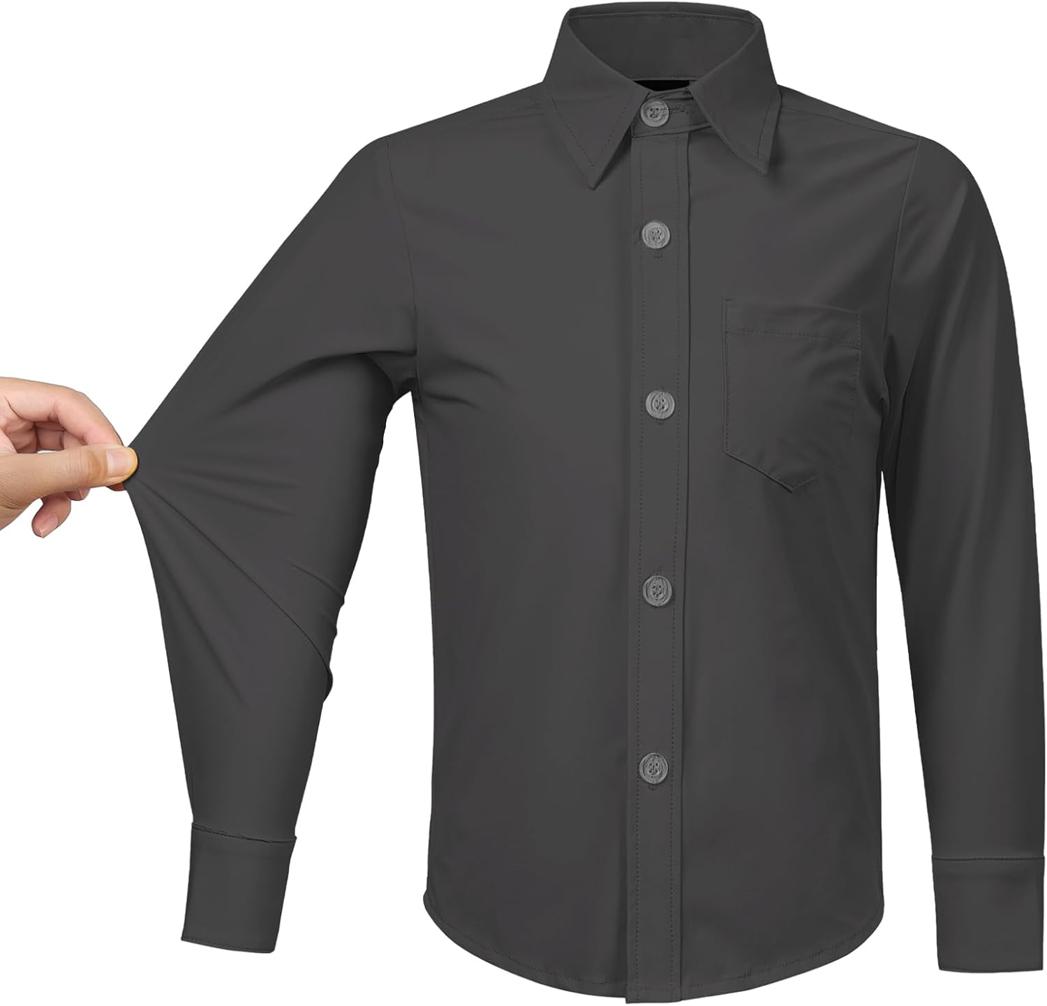 2T-16Y Boys' Stretch Long Sleeve Button Down Toddler Dress Shirt Wrinkle Free Oxford Uniform Shirt with Chest Pocket