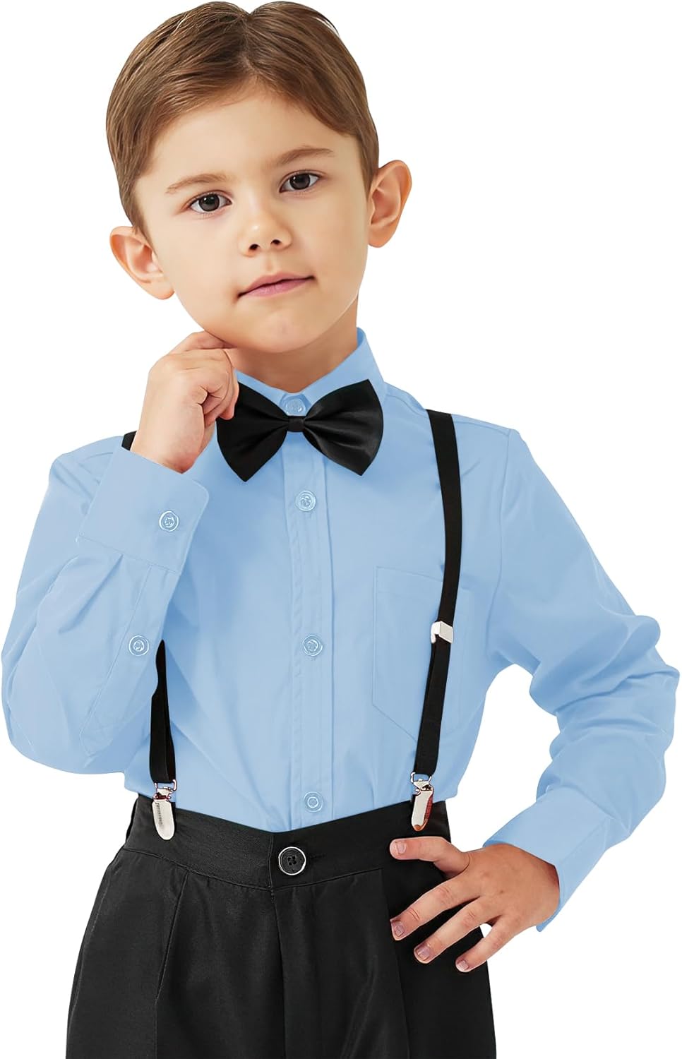 9 Month-16Y Boys' Long Sleeve Button Down Toddler Dress Shirt Oxford Uniform Shirt with Chest Pocket