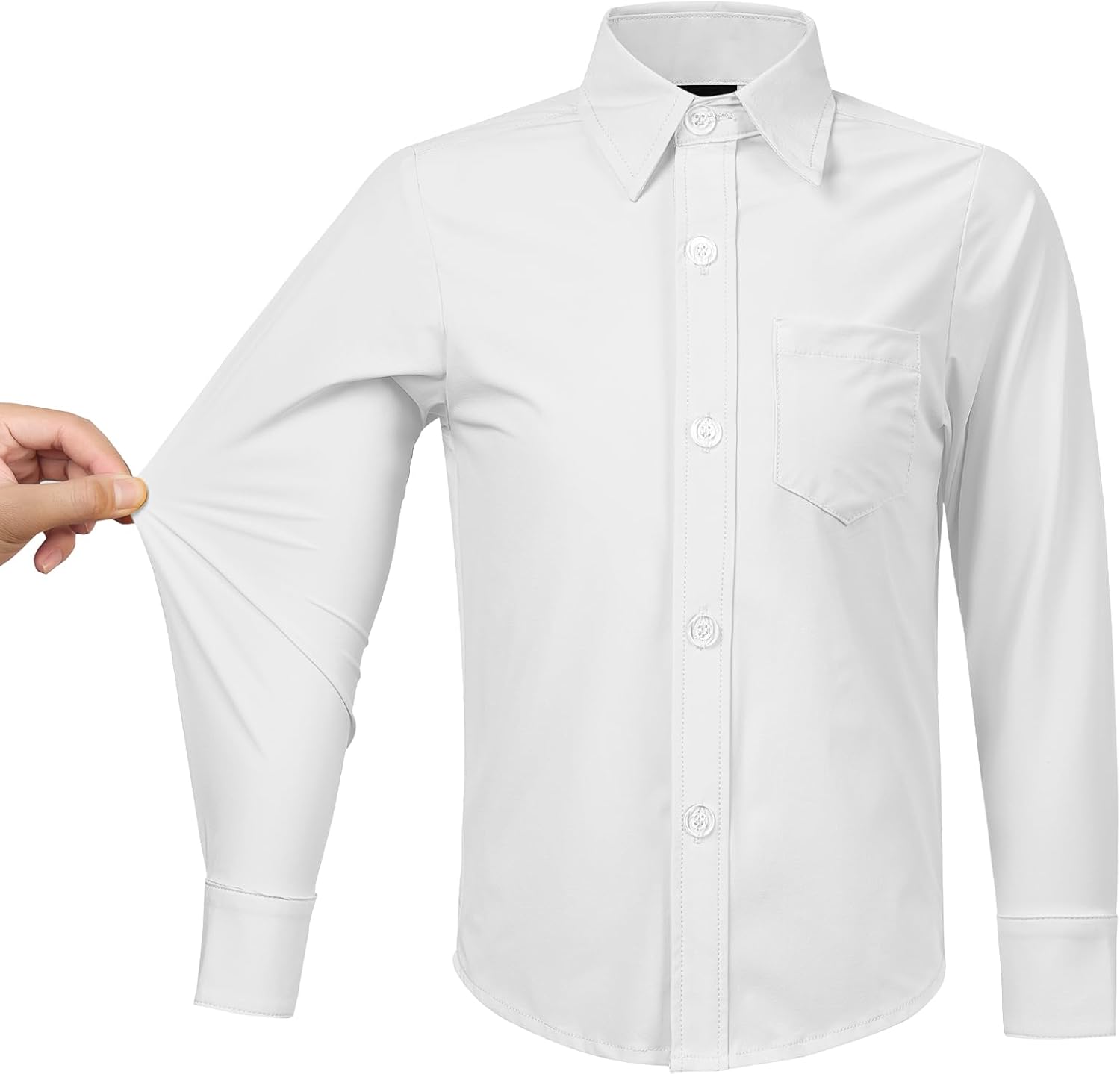 2T-16Y Boys' Stretch Long Sleeve Button Down Toddler Dress Shirt Wrinkle Free Oxford Uniform Shirt with Chest Pocket