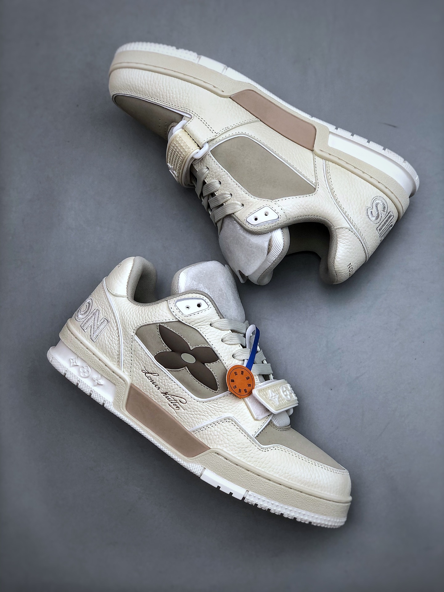 Louis Vuitton Men's Trainer Suede Sneakers – Beige Low-Top Lace-Up Casual Shoes