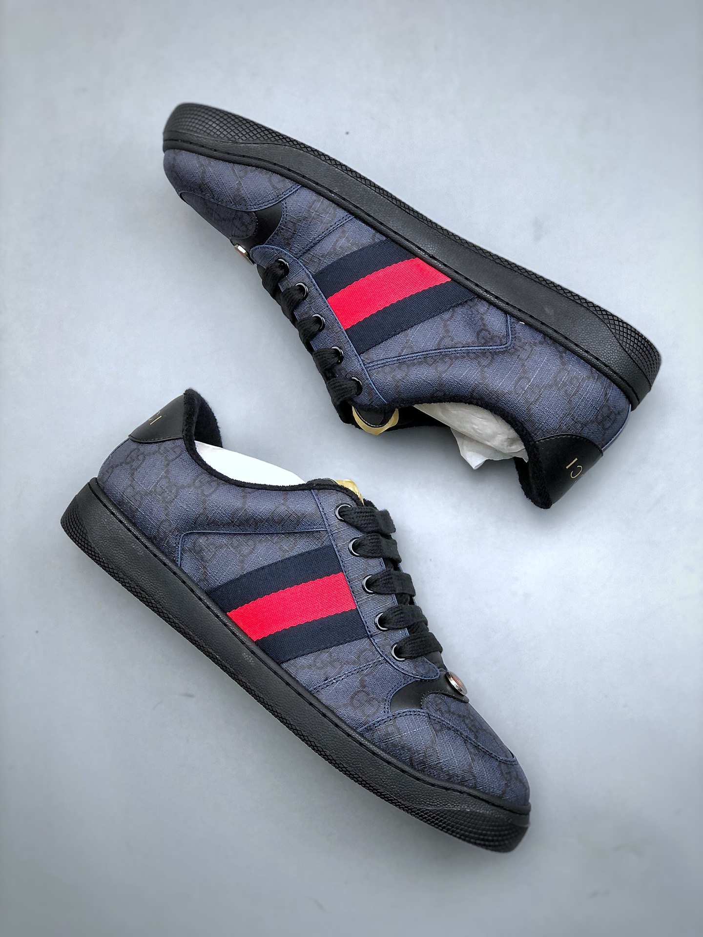 GUCCI Screener Round-Toe Lace-Up Low-Top Casual Sneaker for Men – Blue