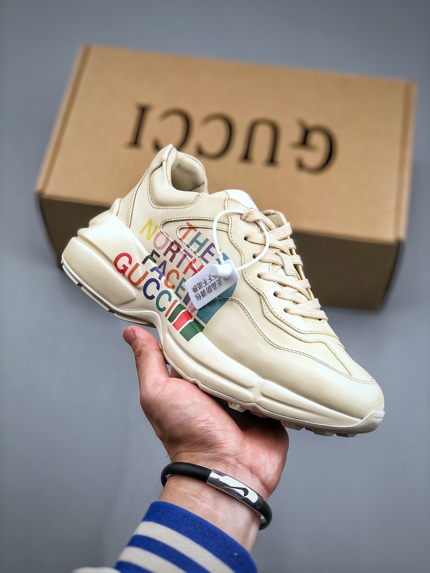 THE NORTH FACE x GUCCI Rhyton Leather Low-Top Athletic Casual Sneaker – Unisex, White