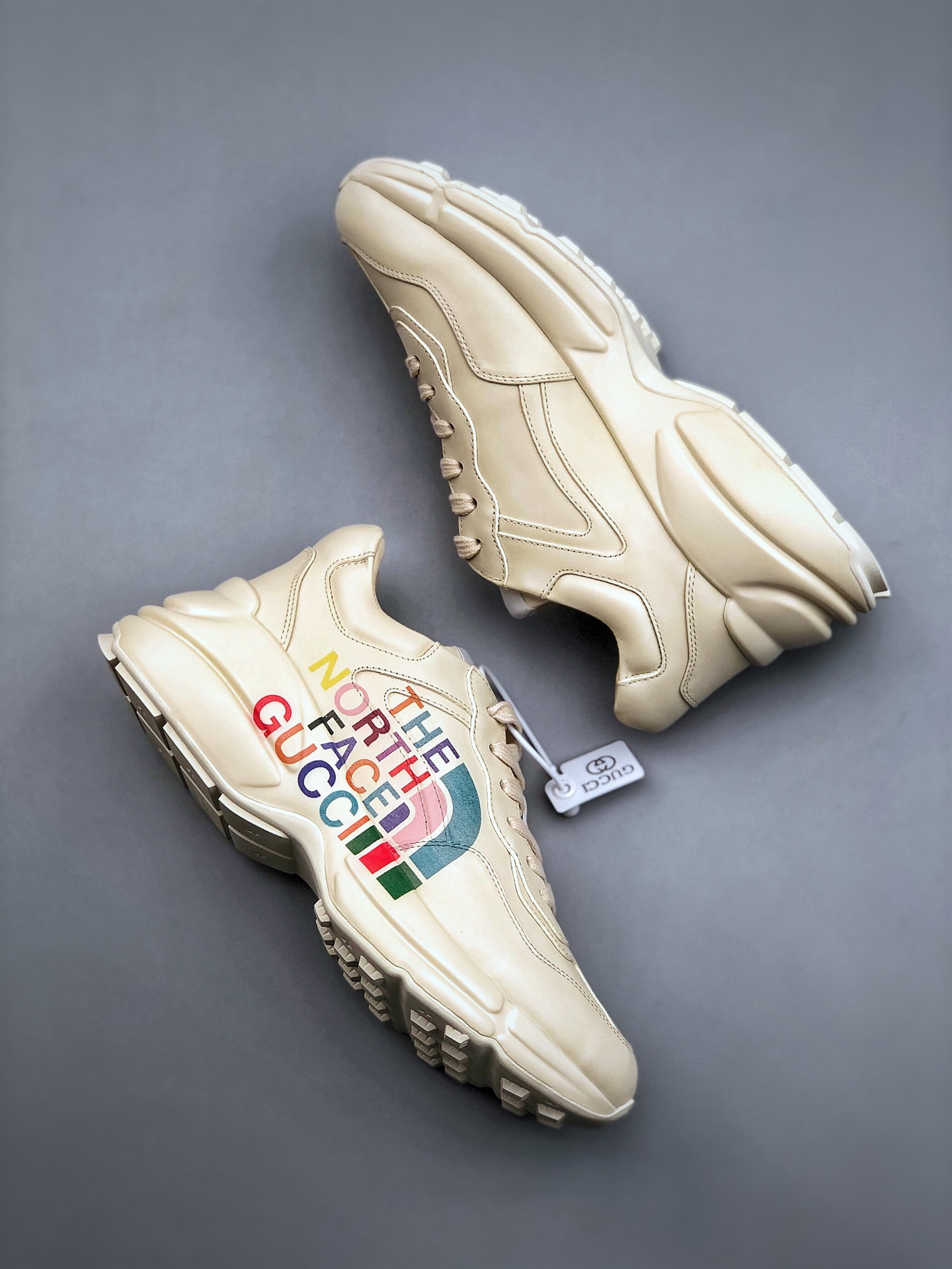 THE NORTH FACE x GUCCI Rhyton Leather Low-Top Athletic Casual Sneaker – Unisex, White